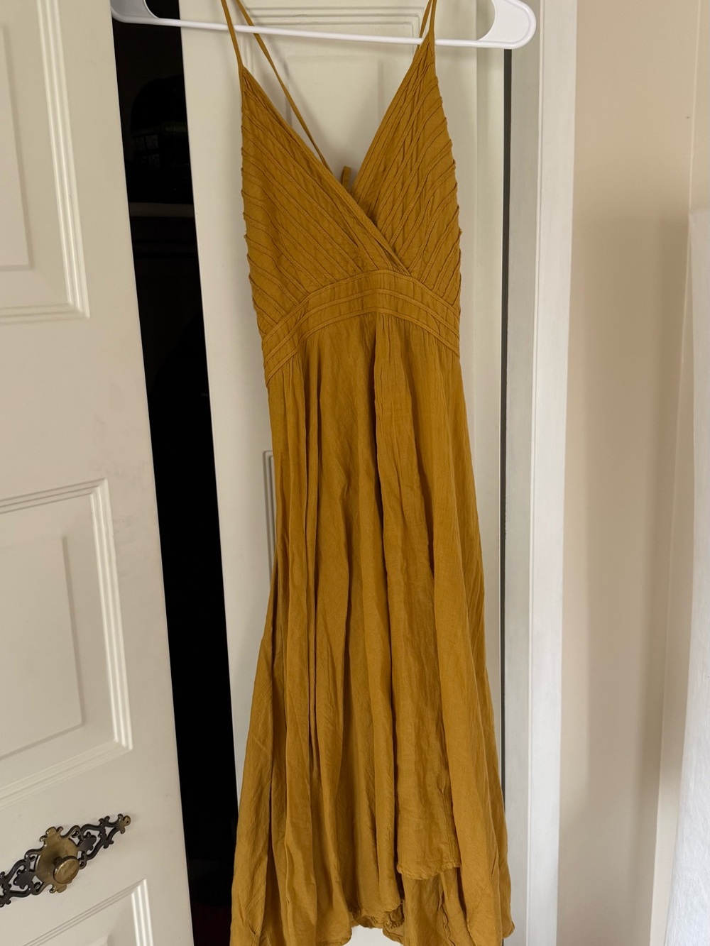 Mustard Yellow V-Neck Spaghetti Strap Maxi Dress